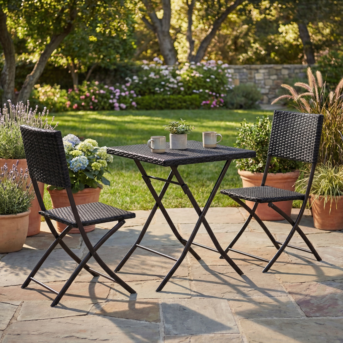 Capri 2-Seater Rattan Bistro Set, Black UKFR