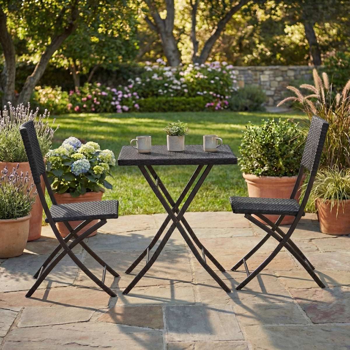Capri 2-Seater Rattan Bistro Set, Black UKFR