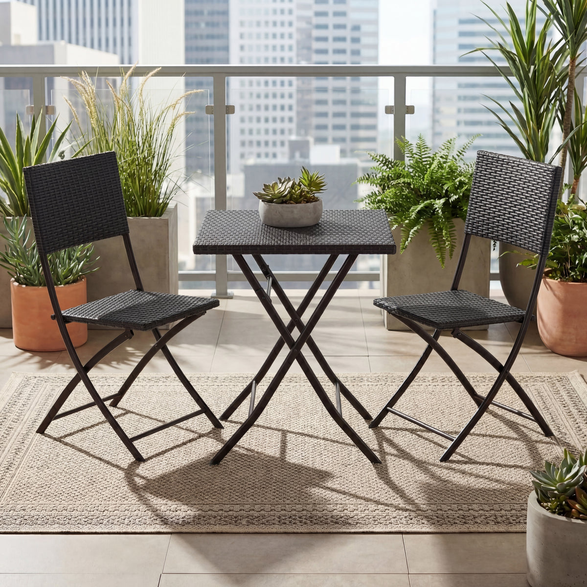 Capri 2-Seater Rattan Bistro Set, Black UKFR