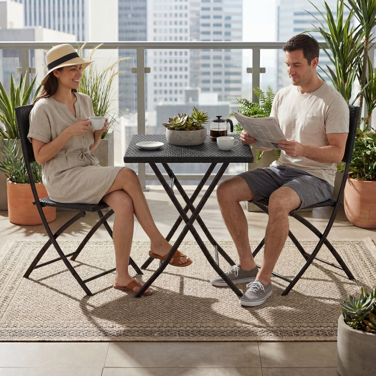 Capri 2-Seater Rattan Bistro Set, Black UKFR