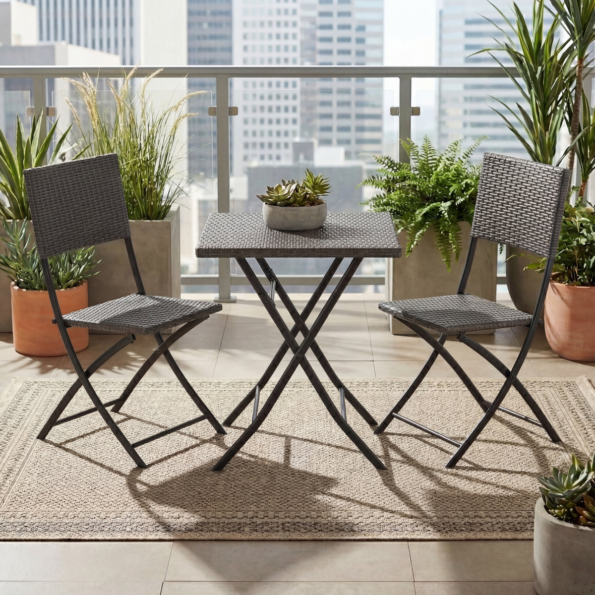 Capri 2-Seater Rattan Bistro Set, Grey UKFR