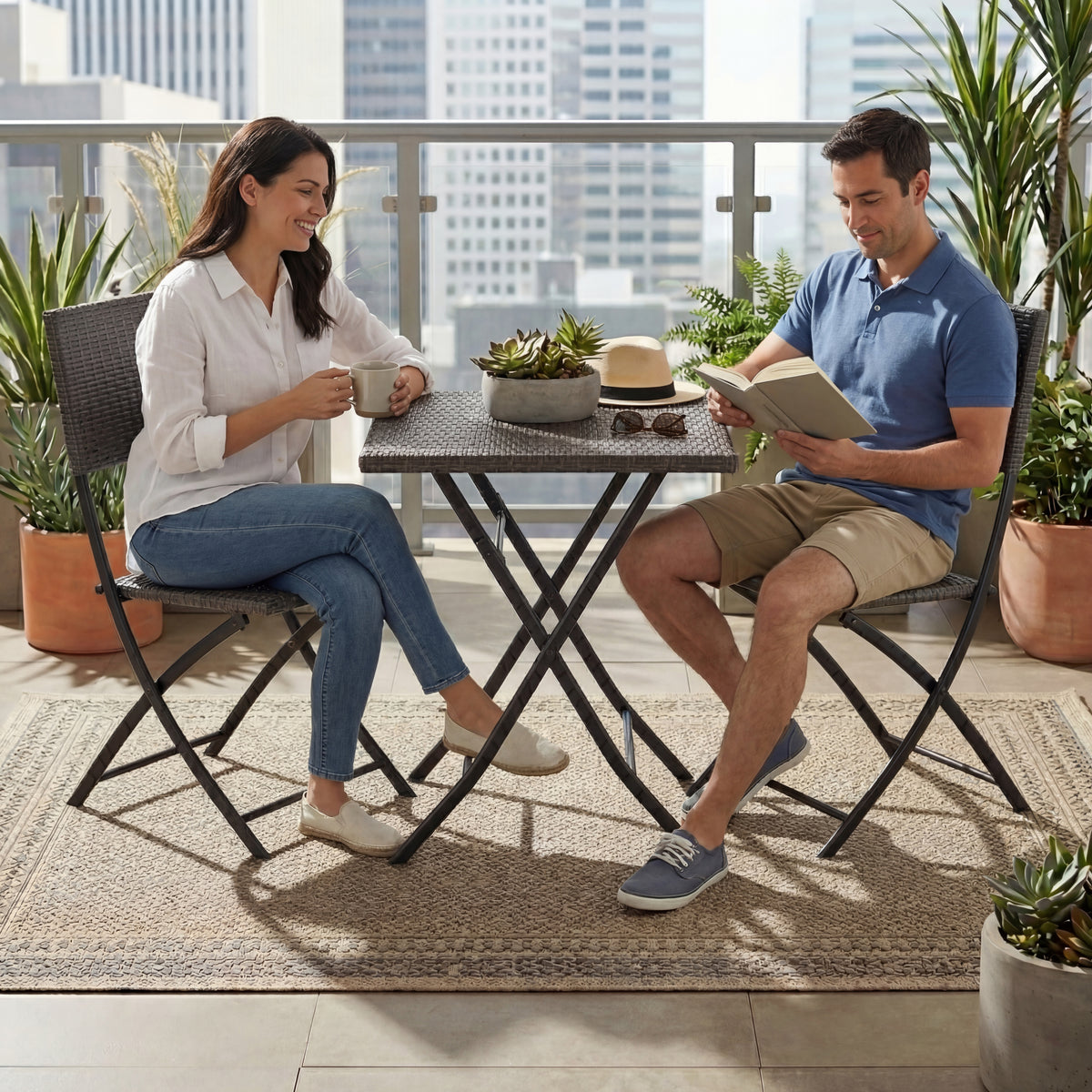 Capri 2-Seater Rattan Bistro Set, Grey UKFR
