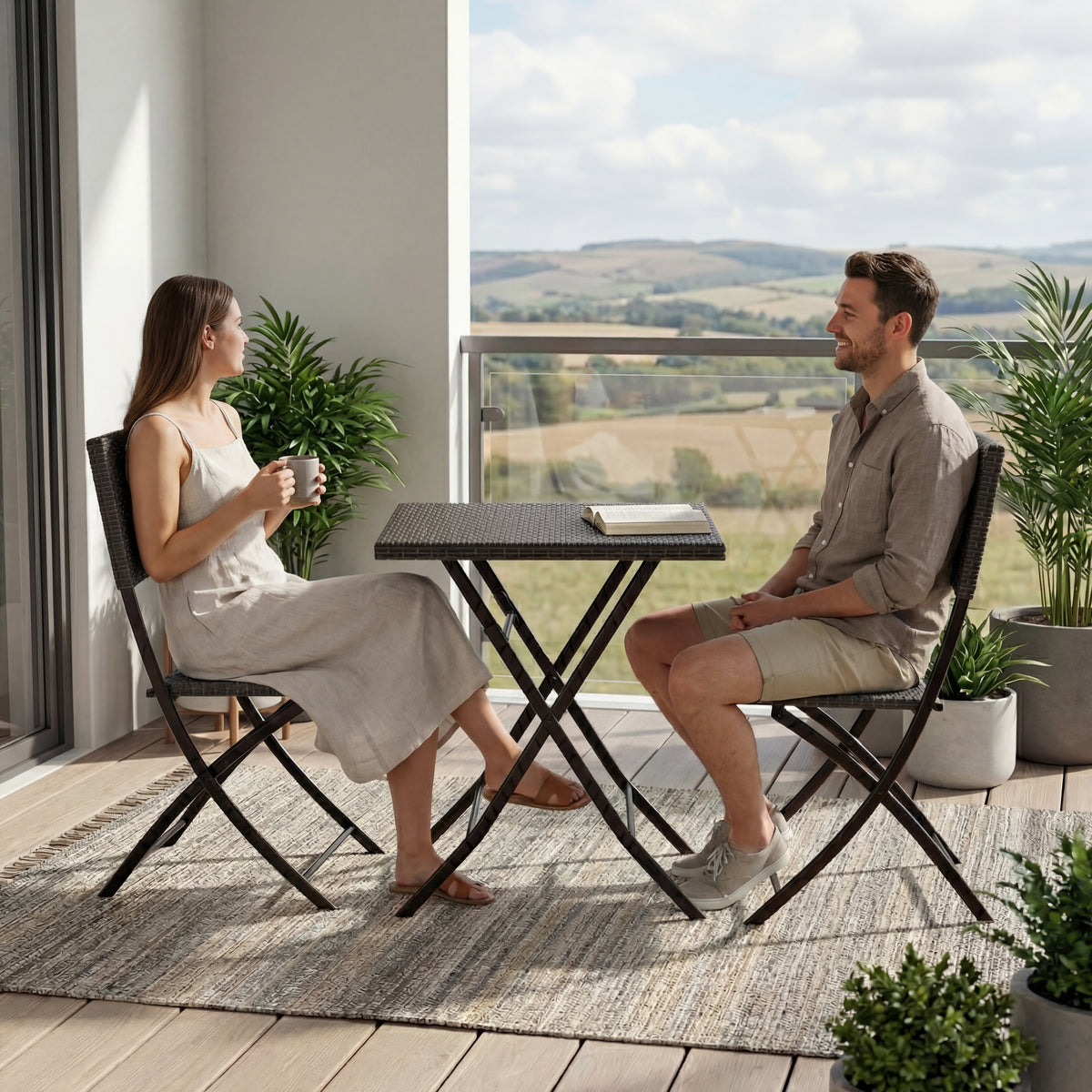 Capri 2-Seater Rattan Bistro Set, Grey UKFR