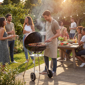 Memphis Freestanding Kettle Grill BBQ, Red & Black