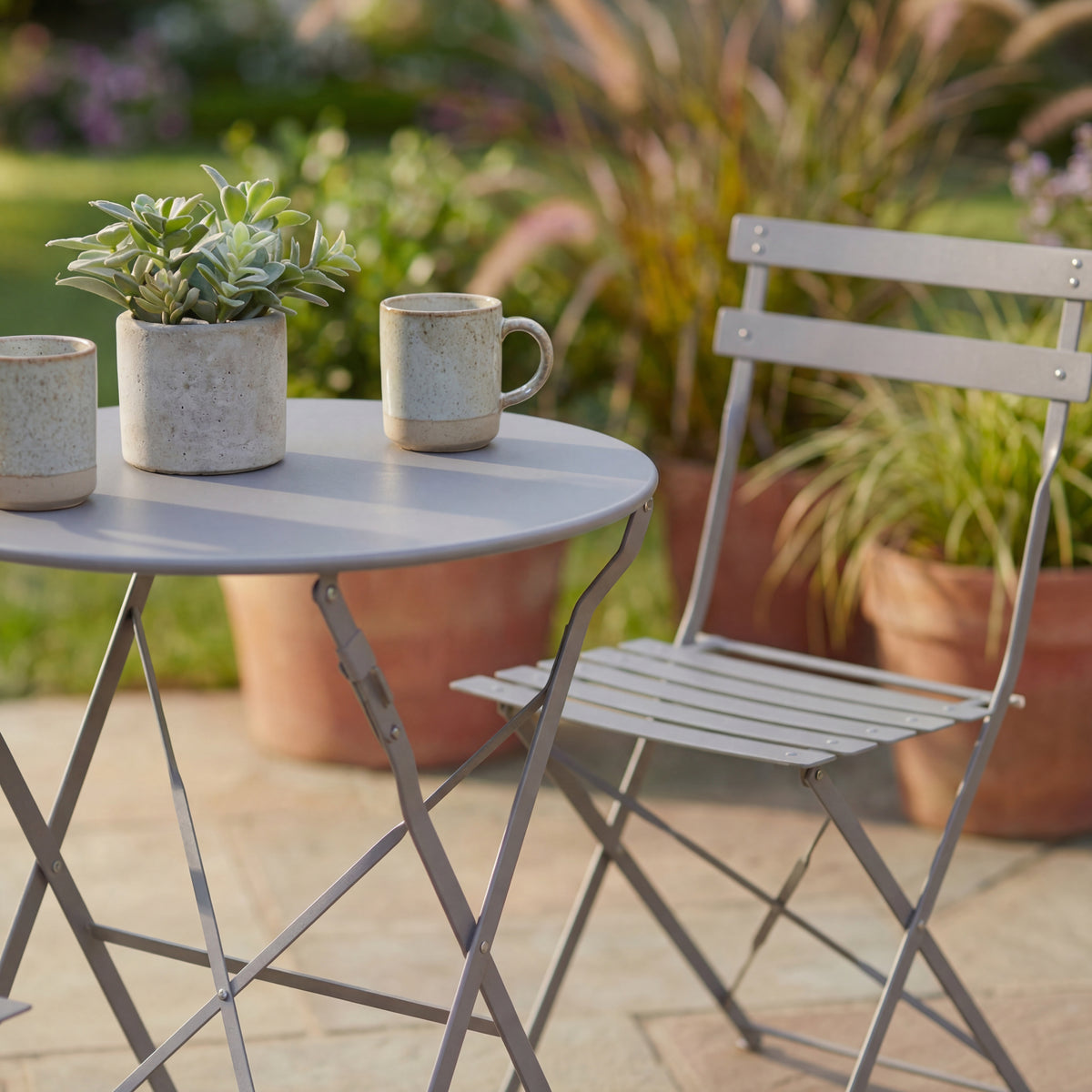 Porto 2-Seater Metal Bistro Set - Light Grey