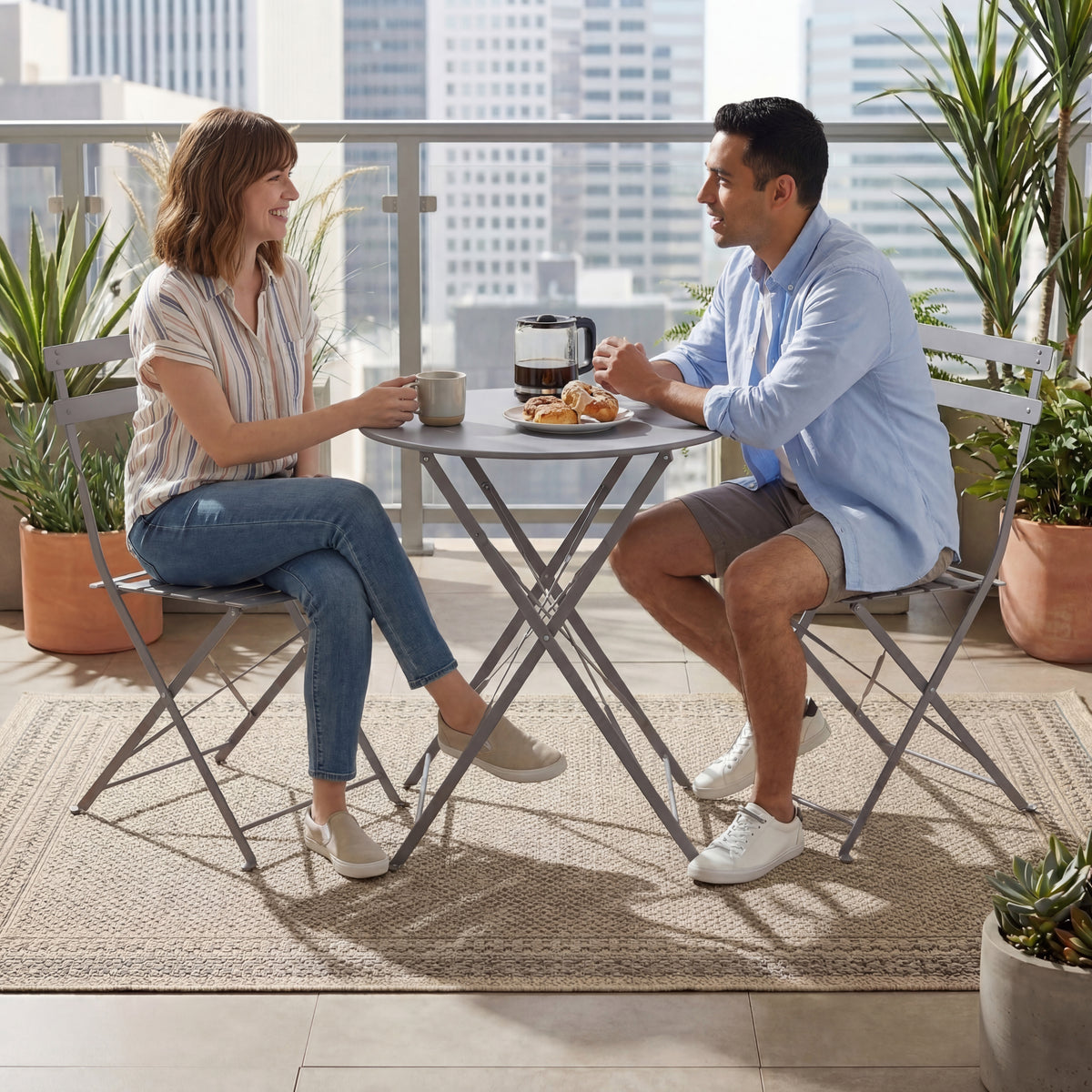 Porto 2-Seater Metal Bistro Set - Light Grey