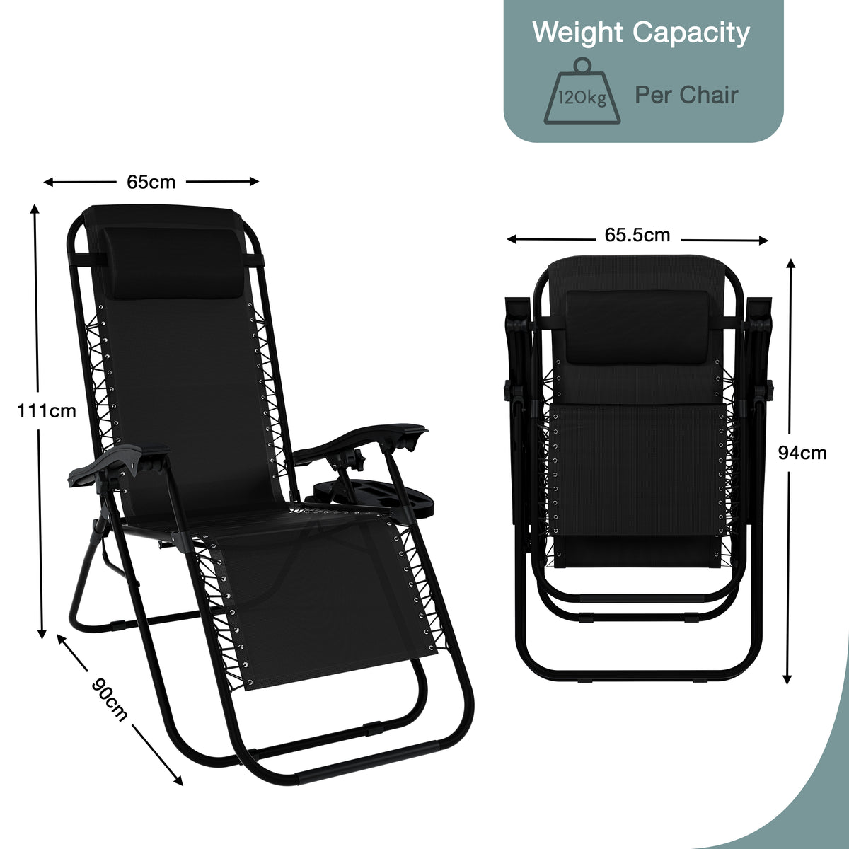 2-Pack Zero Gravity Chairs, Black UKFR