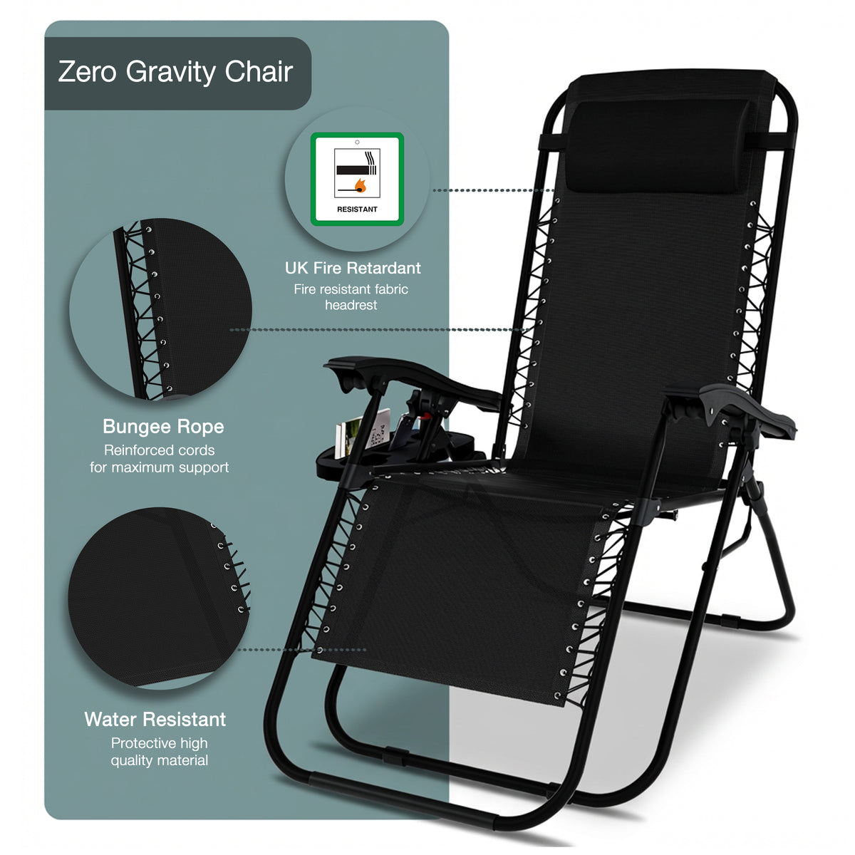 2-Pack Zero Gravity Chairs, Black UKFR