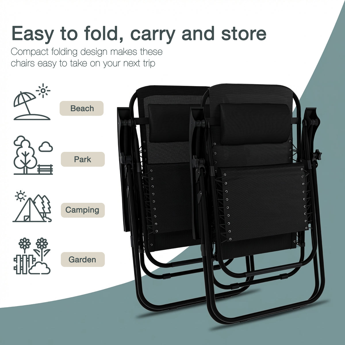 2-Pack Zero Gravity Chairs, Black UKFR
