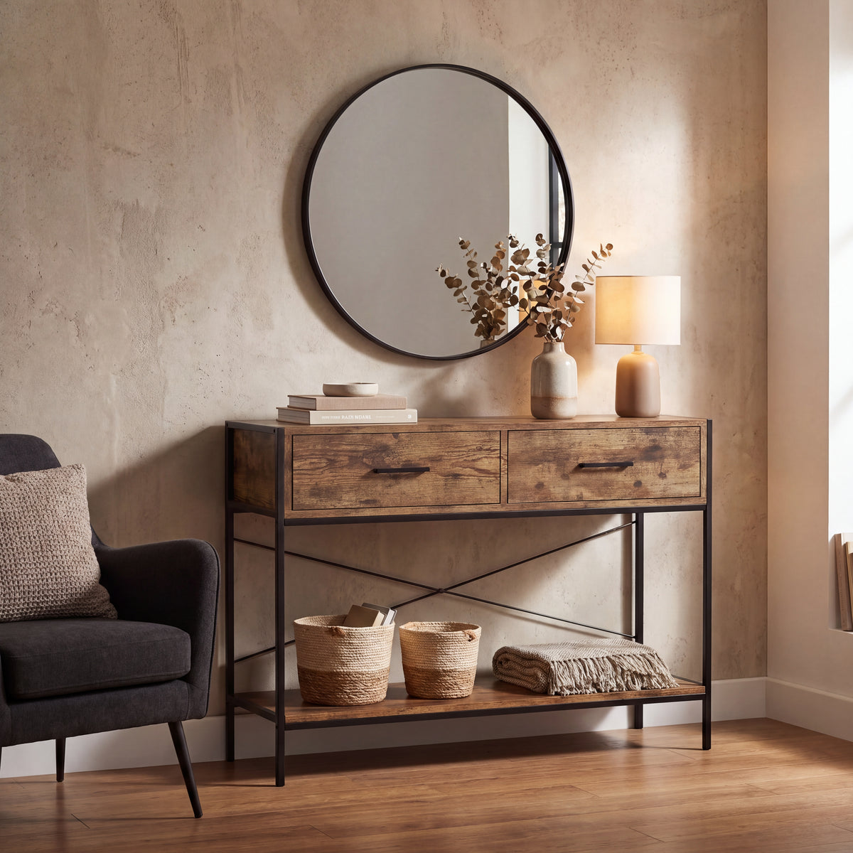 Brooklyn 2-Drawer Console Table - Dark Wood