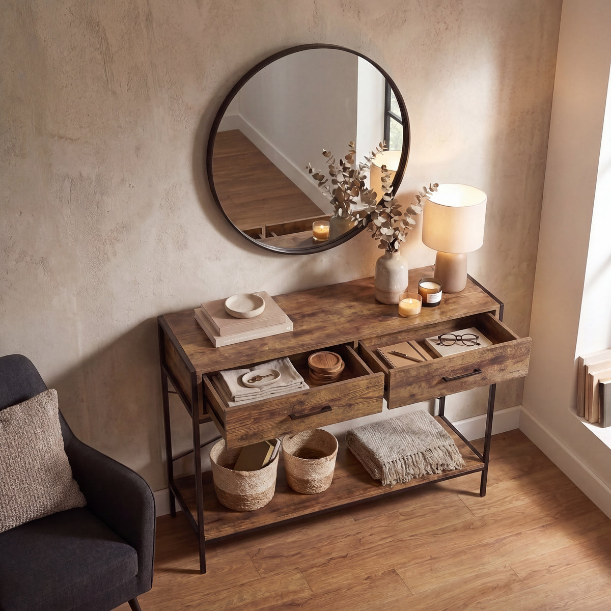 Brooklyn 2-Drawer Console Table - Dark Wood