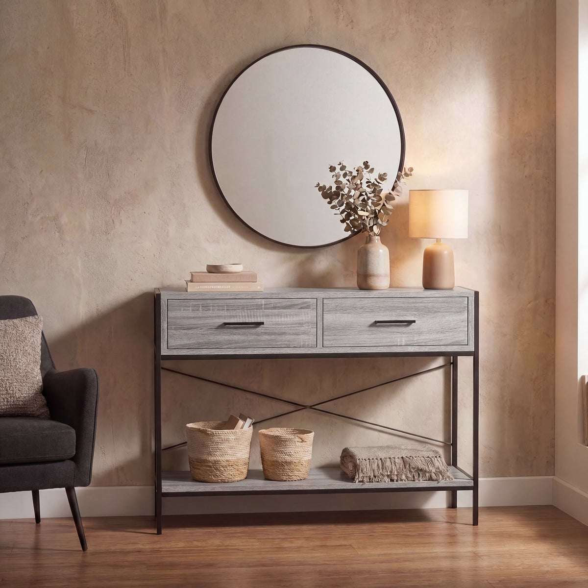 Brooklyn 2-Drawer Console Table - Grey