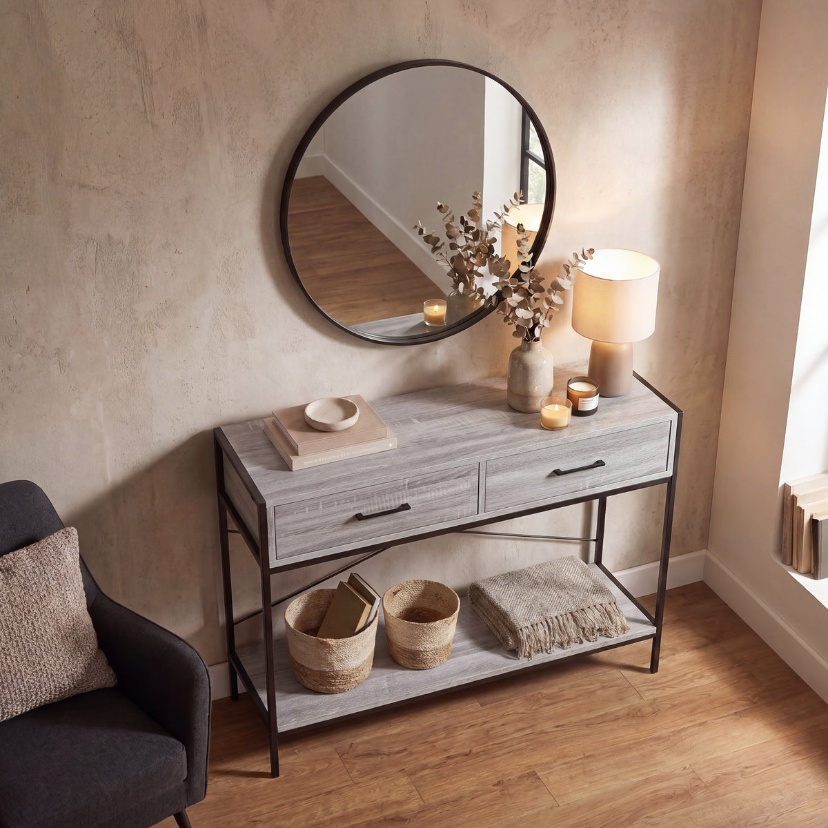 Brooklyn 2-Drawer Console Table - Grey