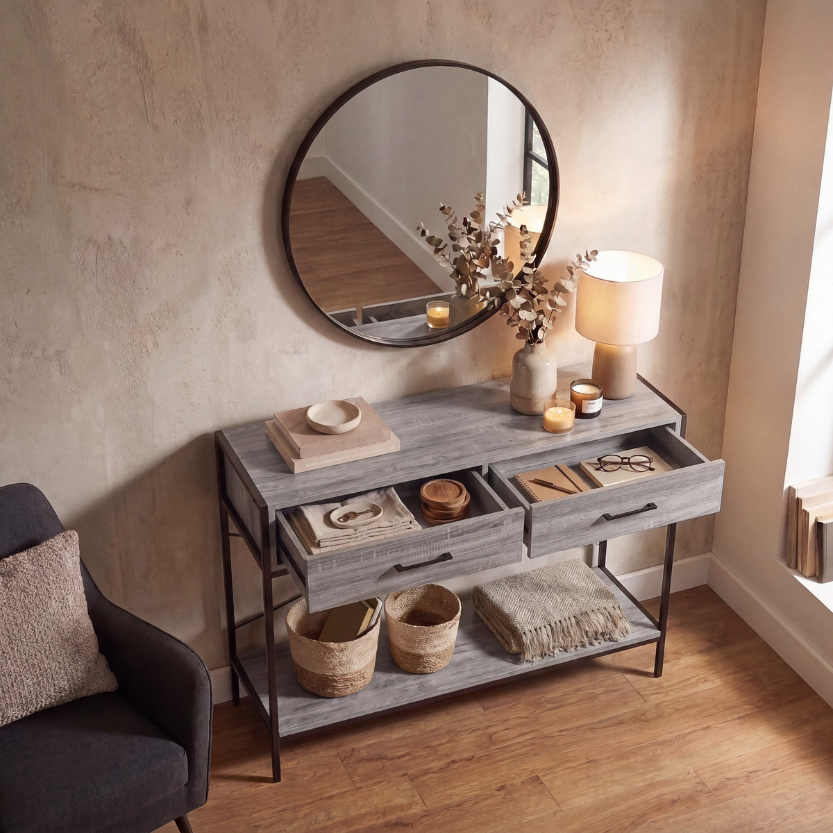 Brooklyn 2-Drawer Console Table - Grey