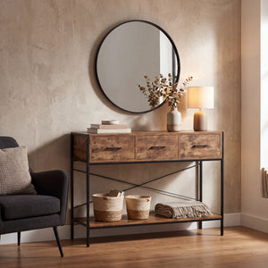 Brooklyn 3-Drawer Console Table - Dark Wood