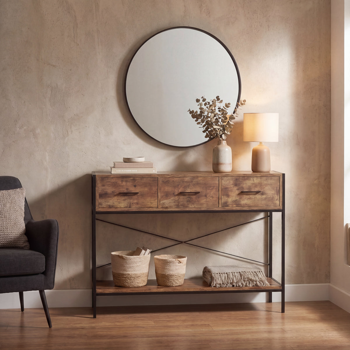 Brooklyn 3-Drawer Console Table - Dark Wood