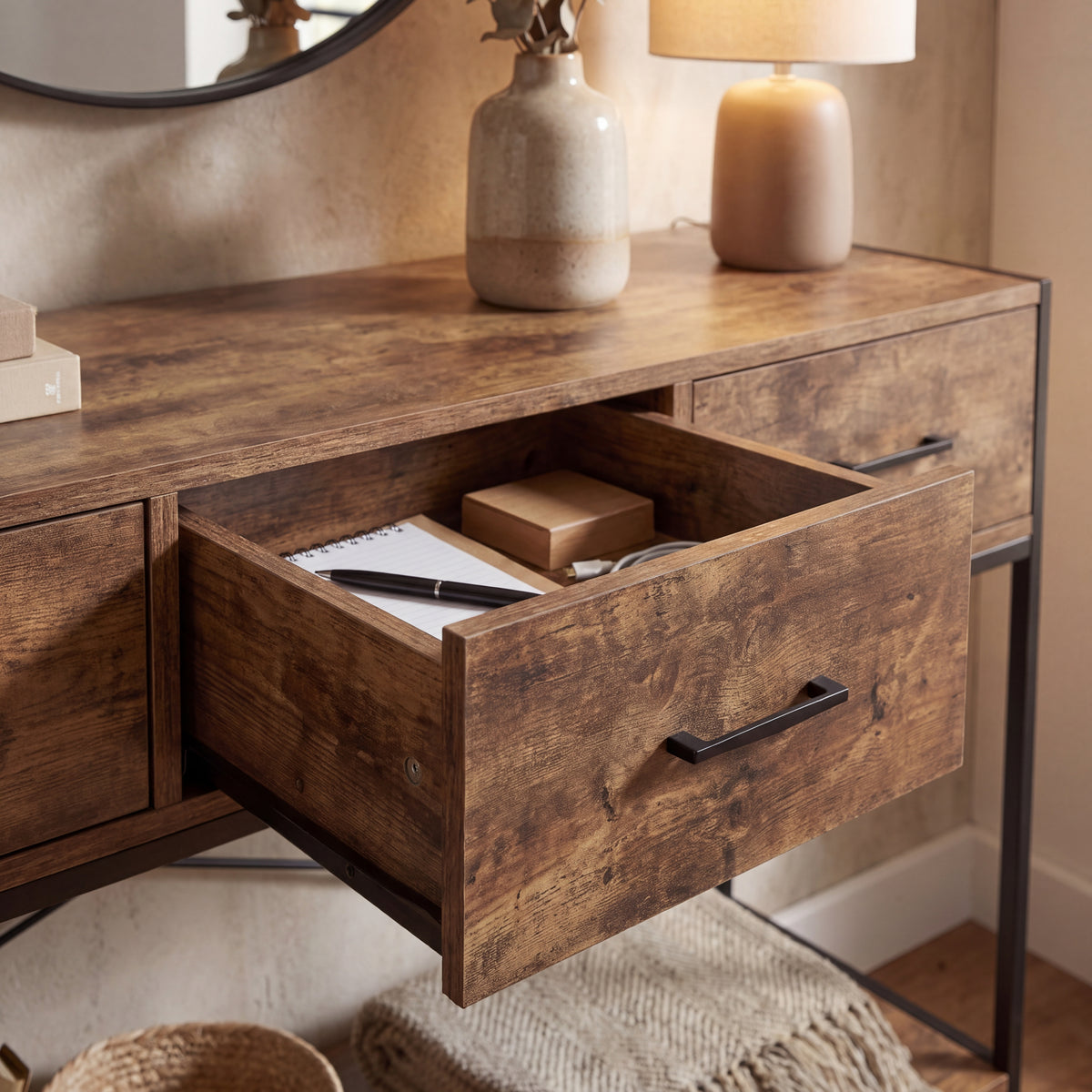 Brooklyn 3-Drawer Console Table - Dark Wood