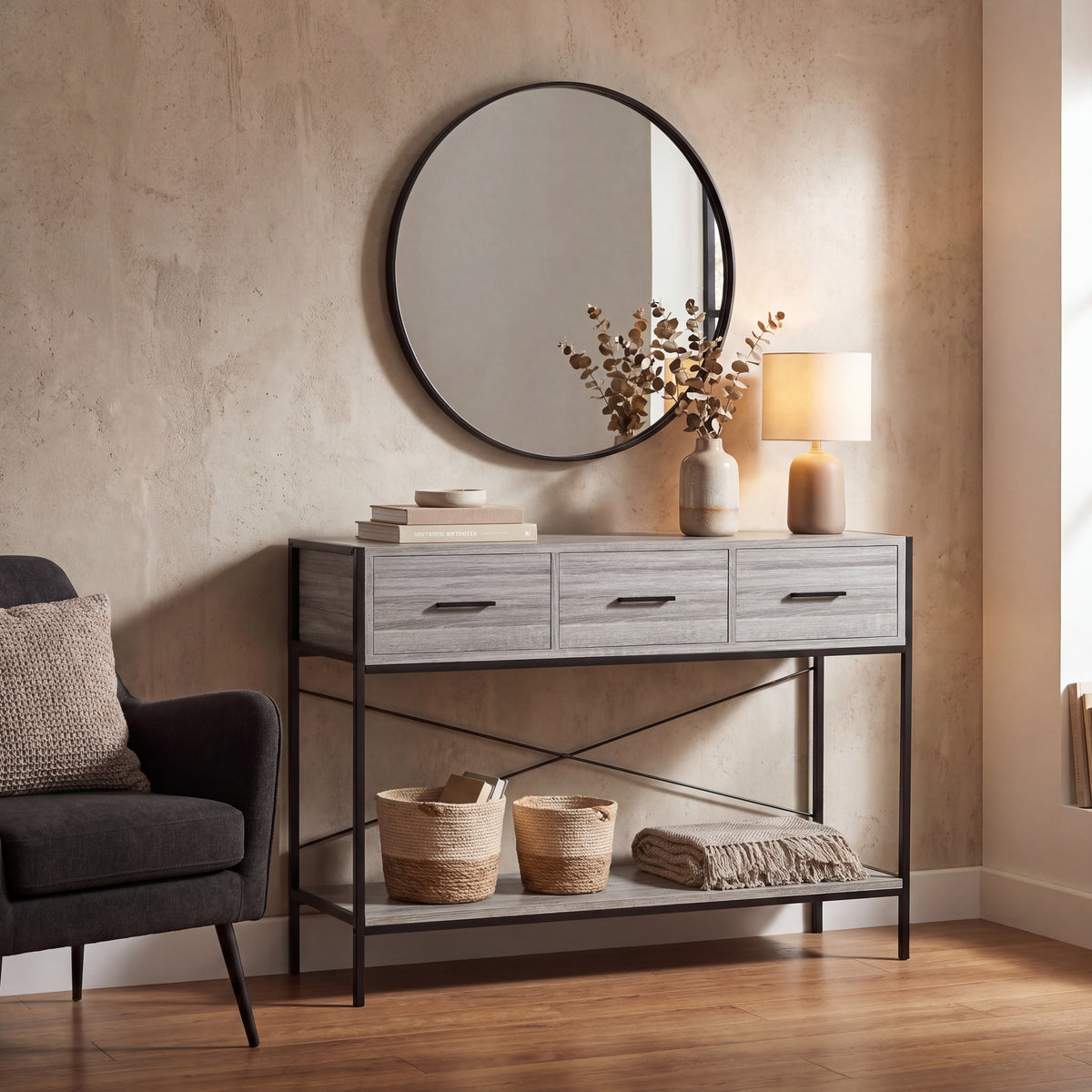 Brooklyn 3-Drawer Console Table - Grey