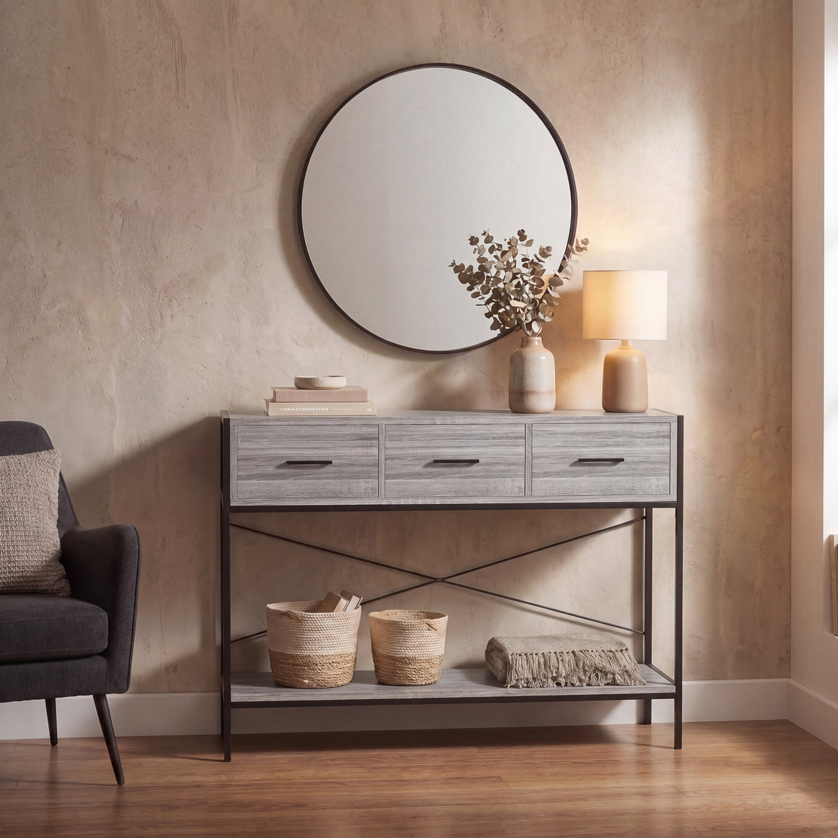 Brooklyn 3-Drawer Console Table - Grey