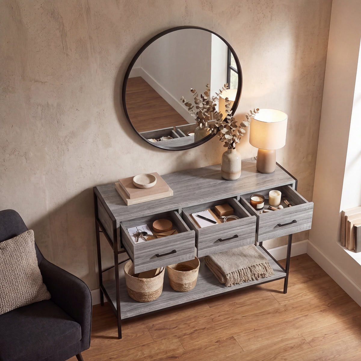 Brooklyn 3-Drawer Console Table - Grey