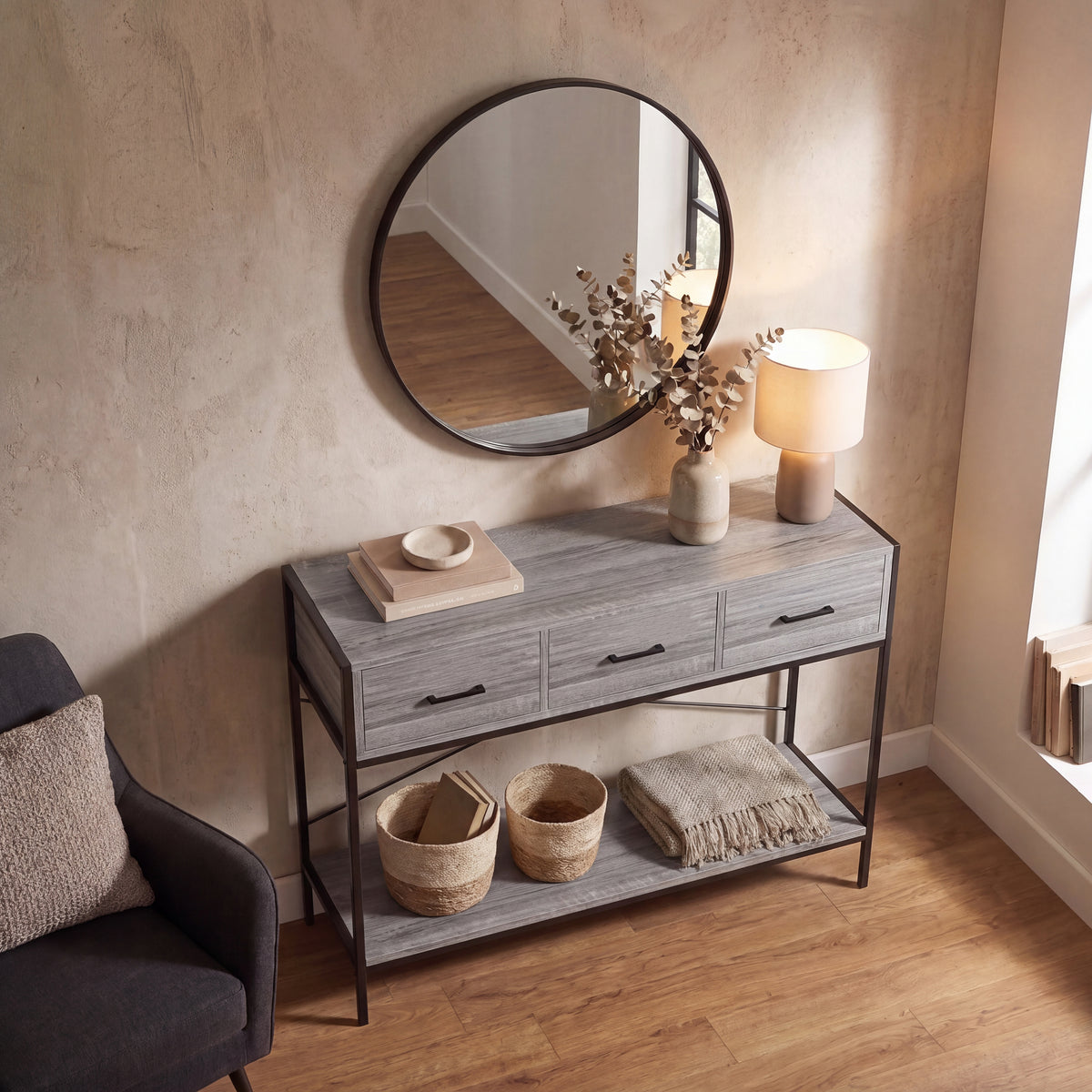 Brooklyn 3-Drawer Console Table - Grey