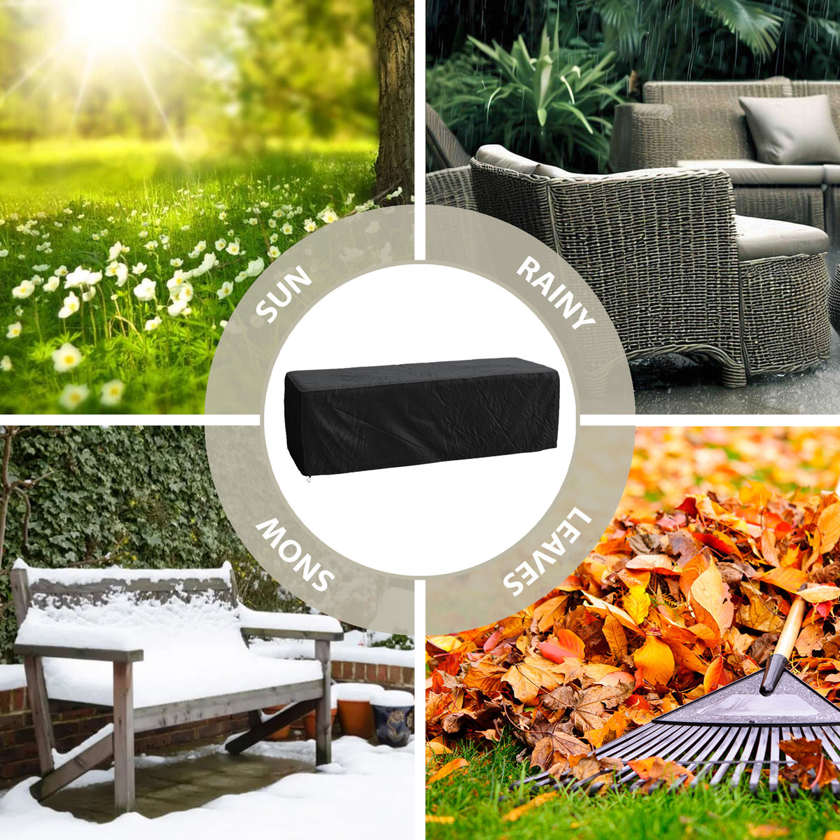 Hampton 4 Seater Corner Rattan Set, Black & Outdoor Patio Furniture Cover