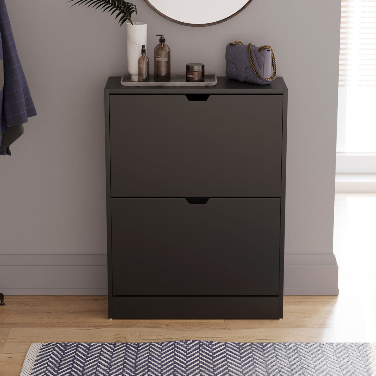 2-Drawer Shoe Cabinet, Black