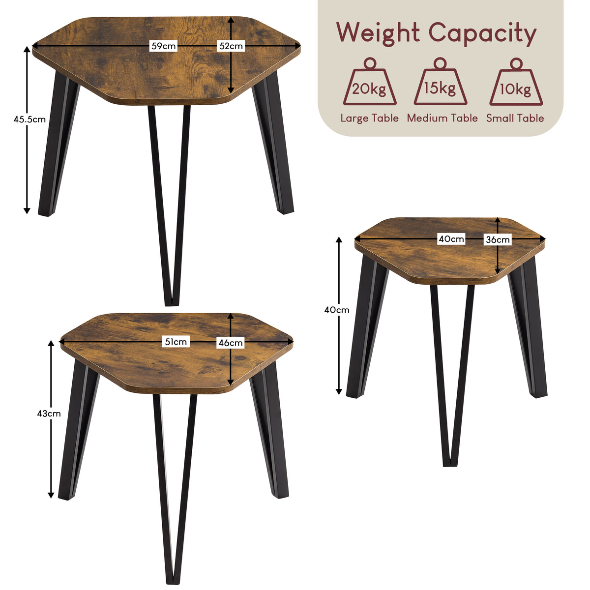 Brooklyn Nest of 3 Tables - Dark Wood