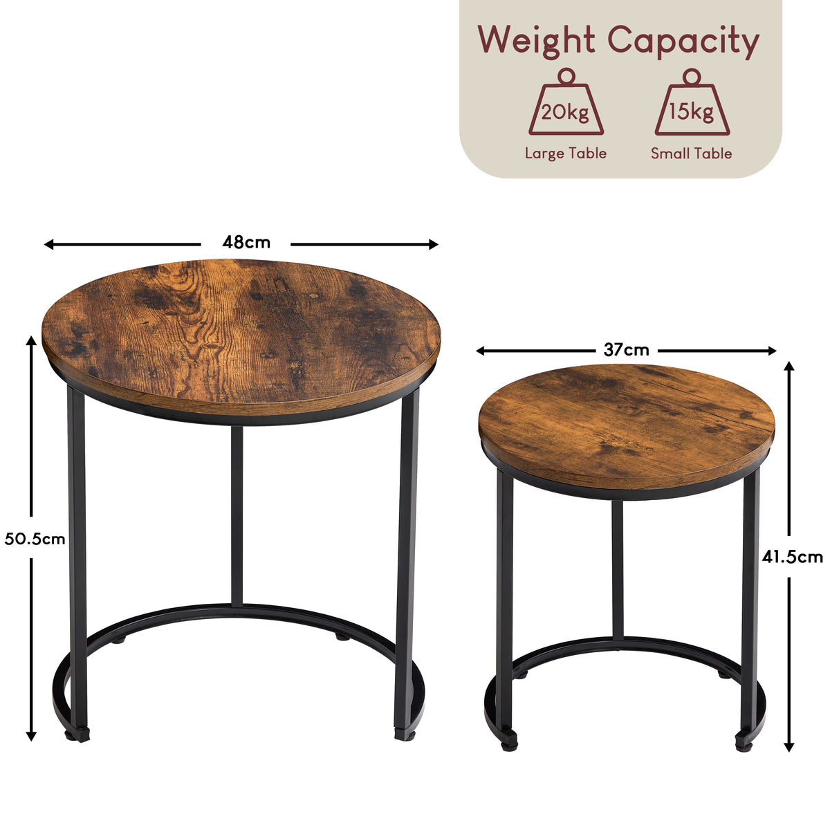Brooklyn Nest of 2 Round Tables - Dark Wood