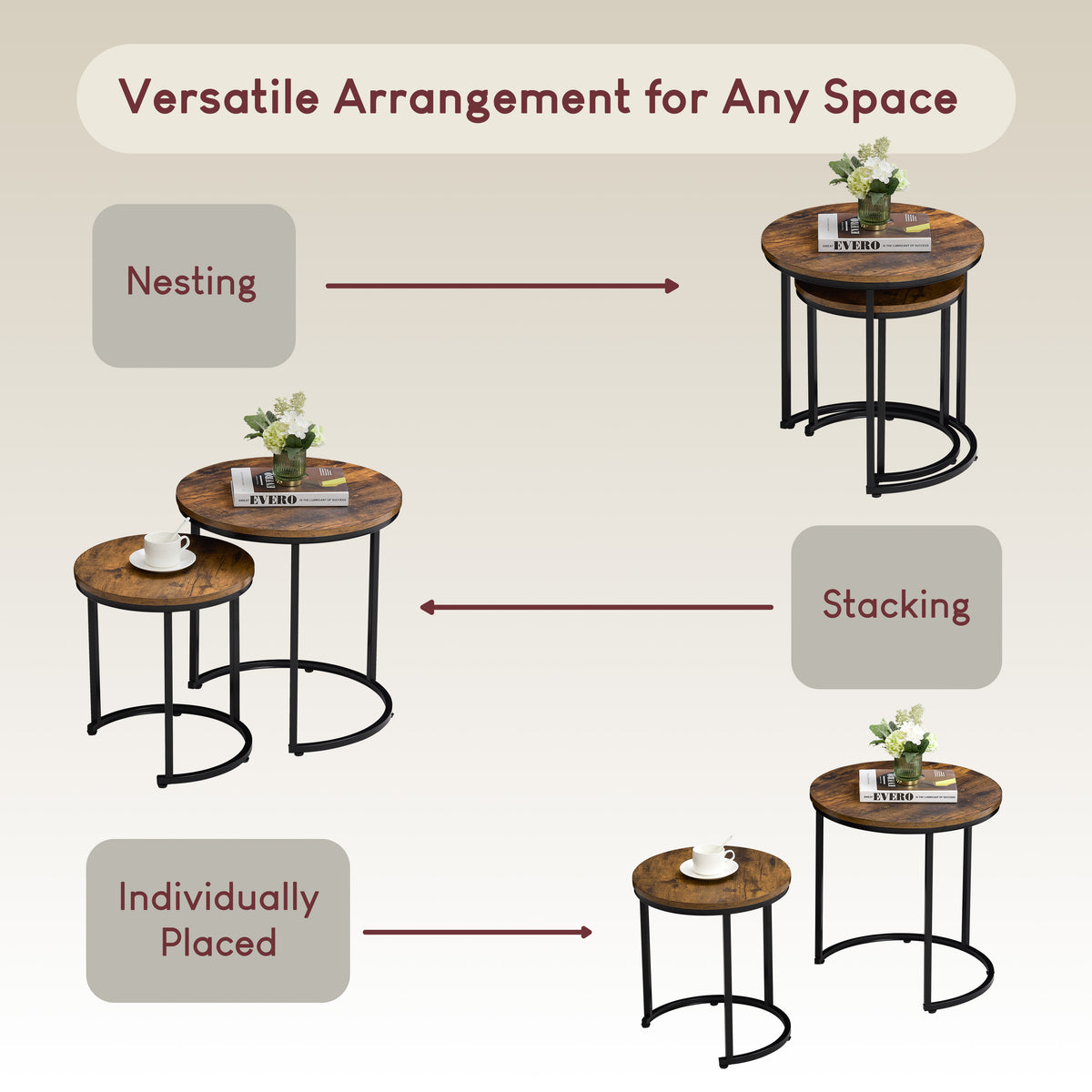 Brooklyn Nest of 2 Round Tables - Dark Wood