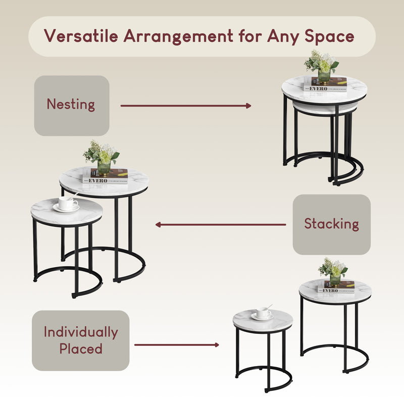 Brooklyn Nest of 2 Round Tables - Marble
