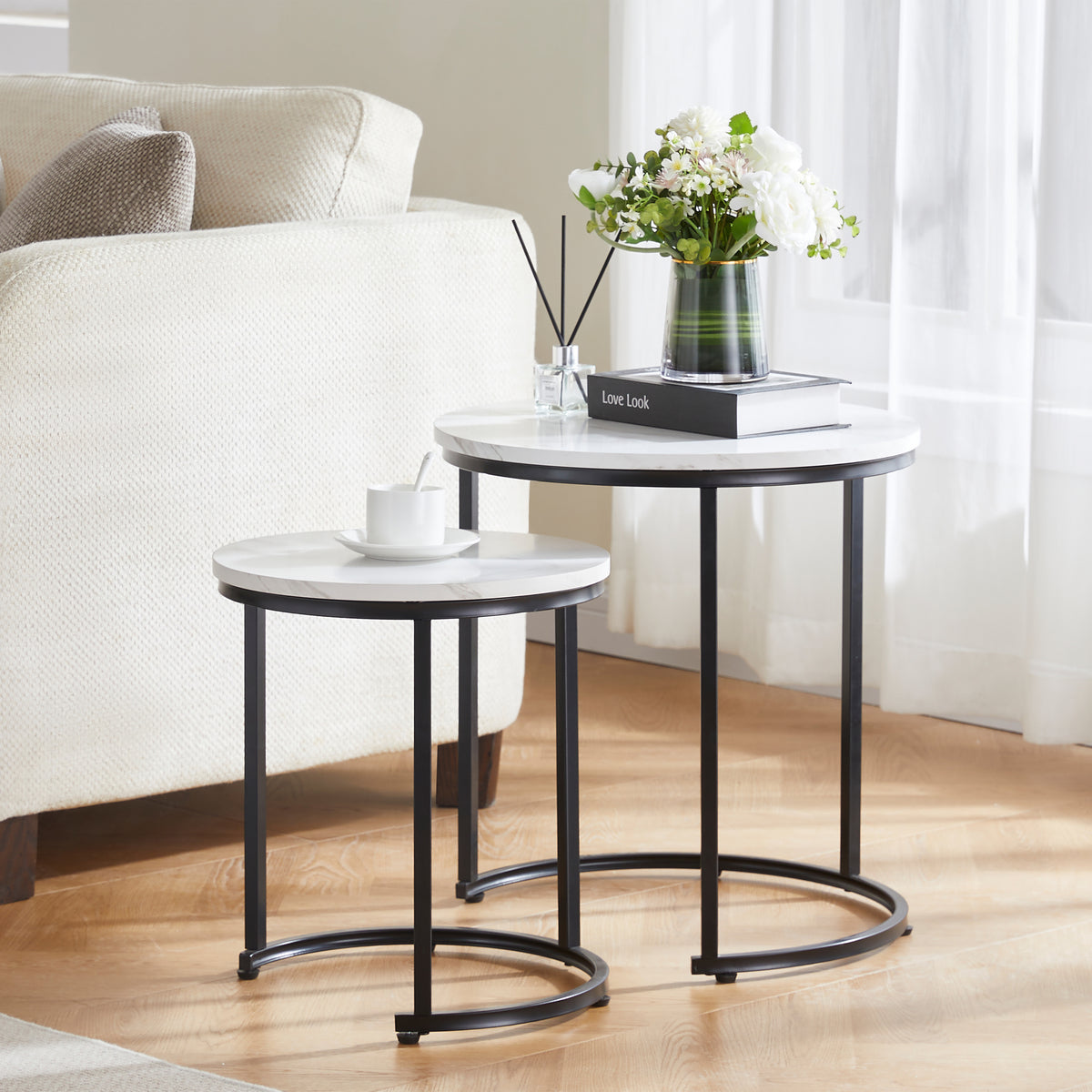 Brooklyn Nest of 2 Round Tables - Marble