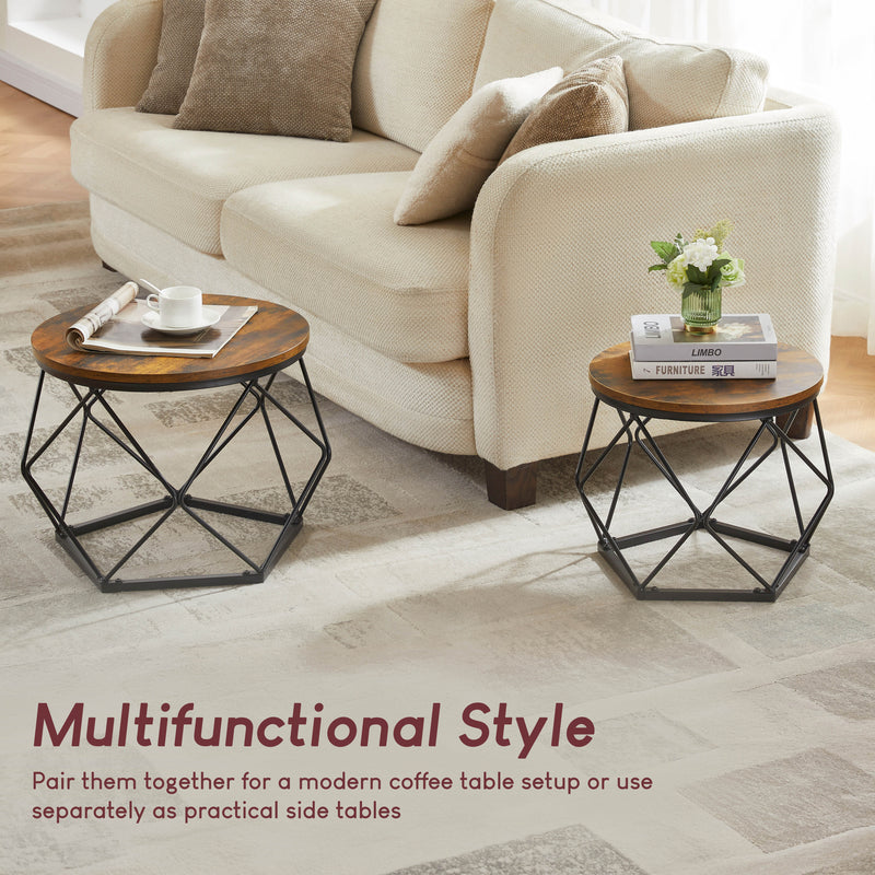 Brooklyn Nest of 2 Geometric Tables - Dark Wood