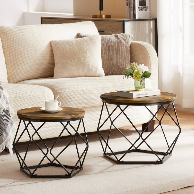 Brooklyn Nest of 2 Geometric Tables - Dark Wood