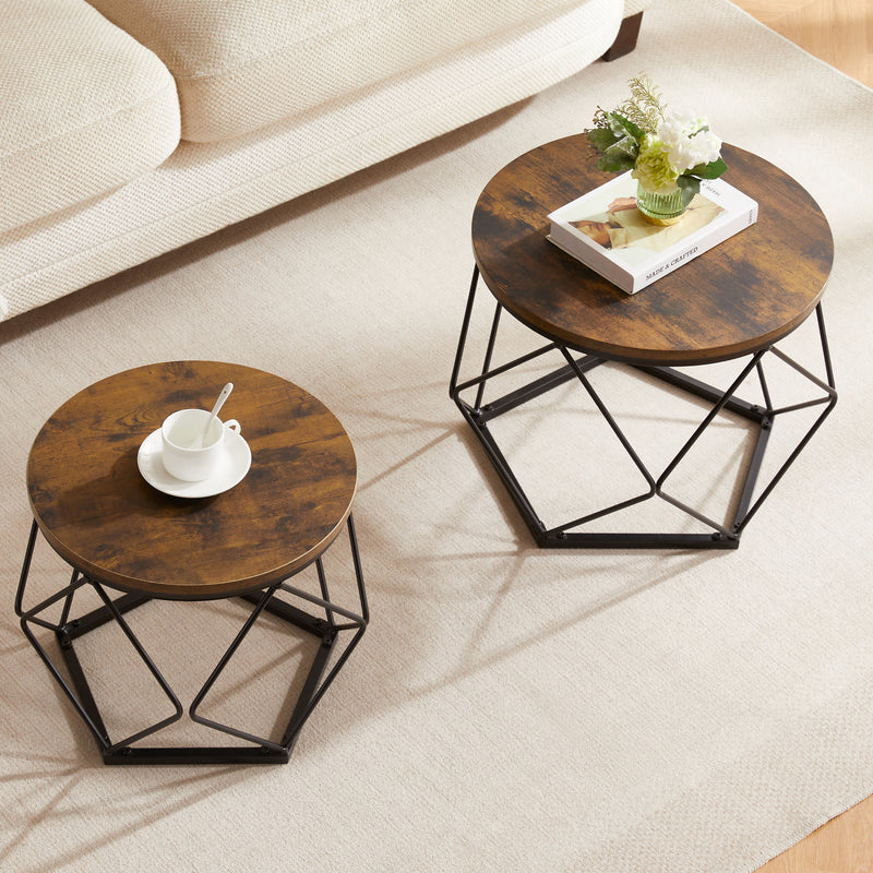 Brooklyn Nest of 2 Geometric Tables - Dark Wood