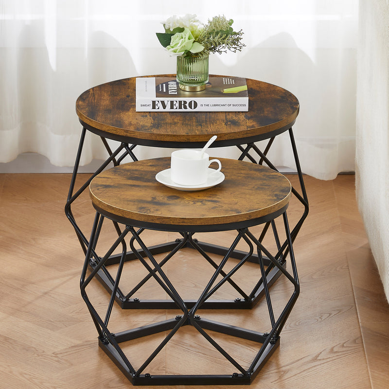 Brooklyn Nest of 2 Geometric Tables - Dark Wood