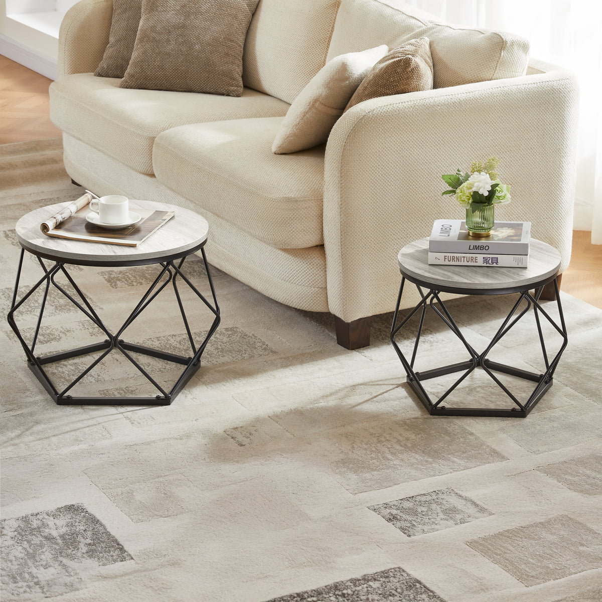 Brooklyn Nest of 2 Geometric Tables - Grey