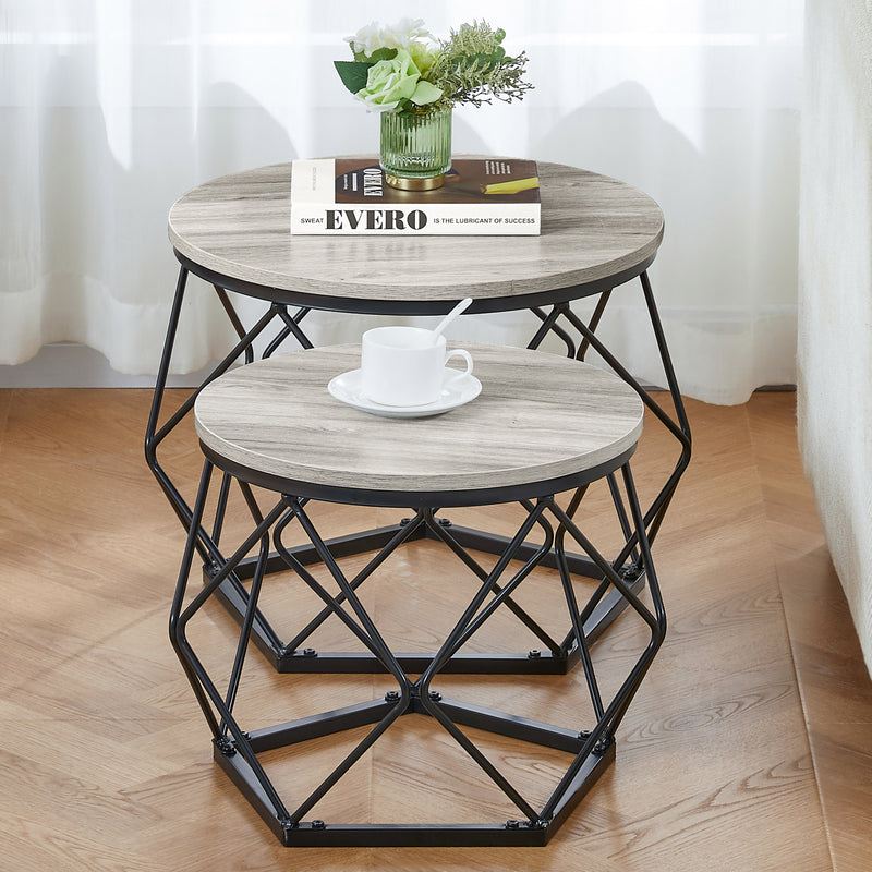 Brooklyn Nest of 2 Geometric Tables - Grey