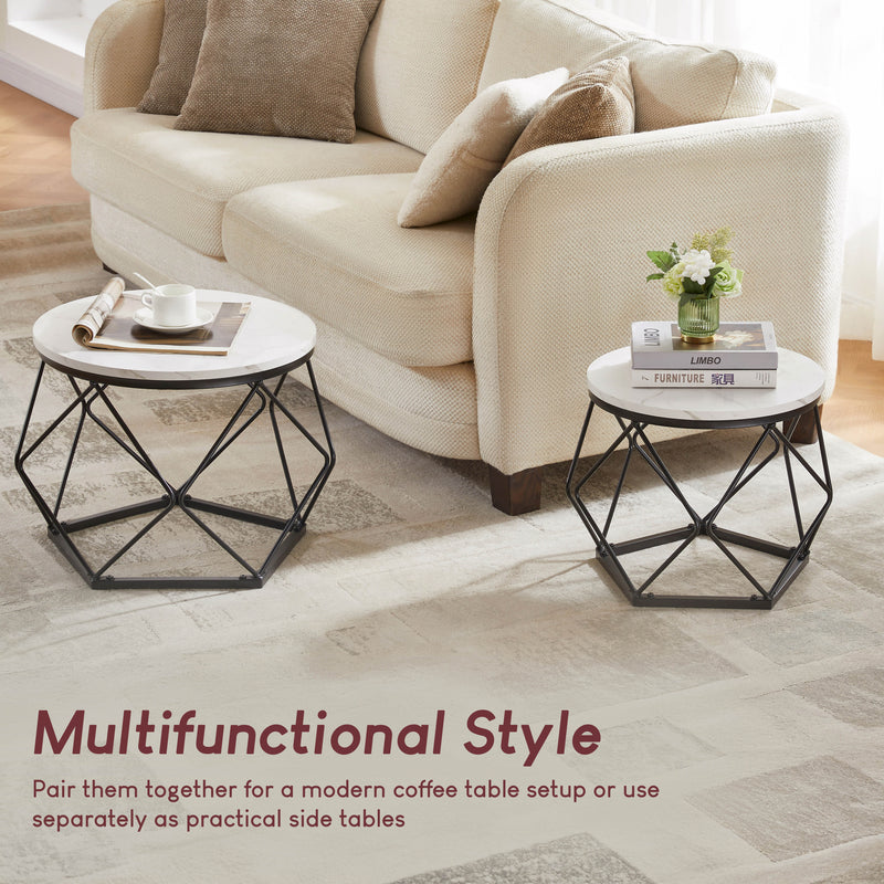 Brooklyn Nest of 2 Geometric Tables - Marble