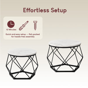 Brooklyn Nest of 2 Geometric Tables - Marble