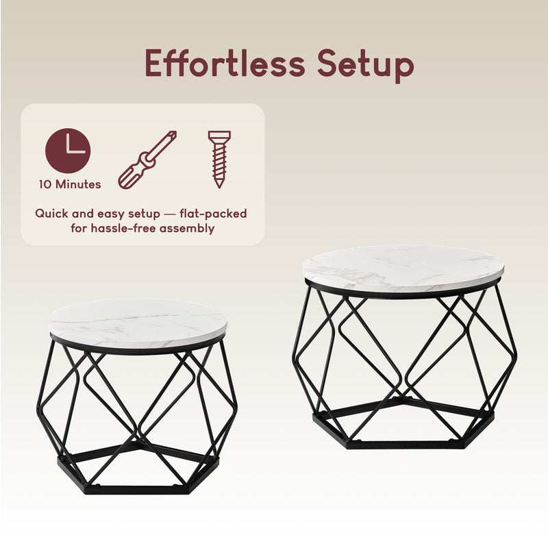 Brooklyn Nest of 2 Geometric Tables - Marble