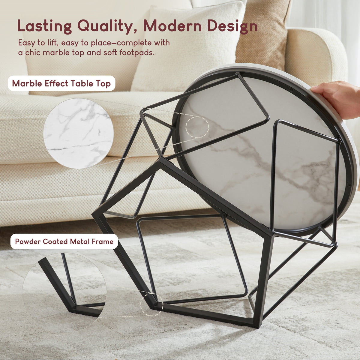 Brooklyn Nest of 2 Geometric Tables - Marble