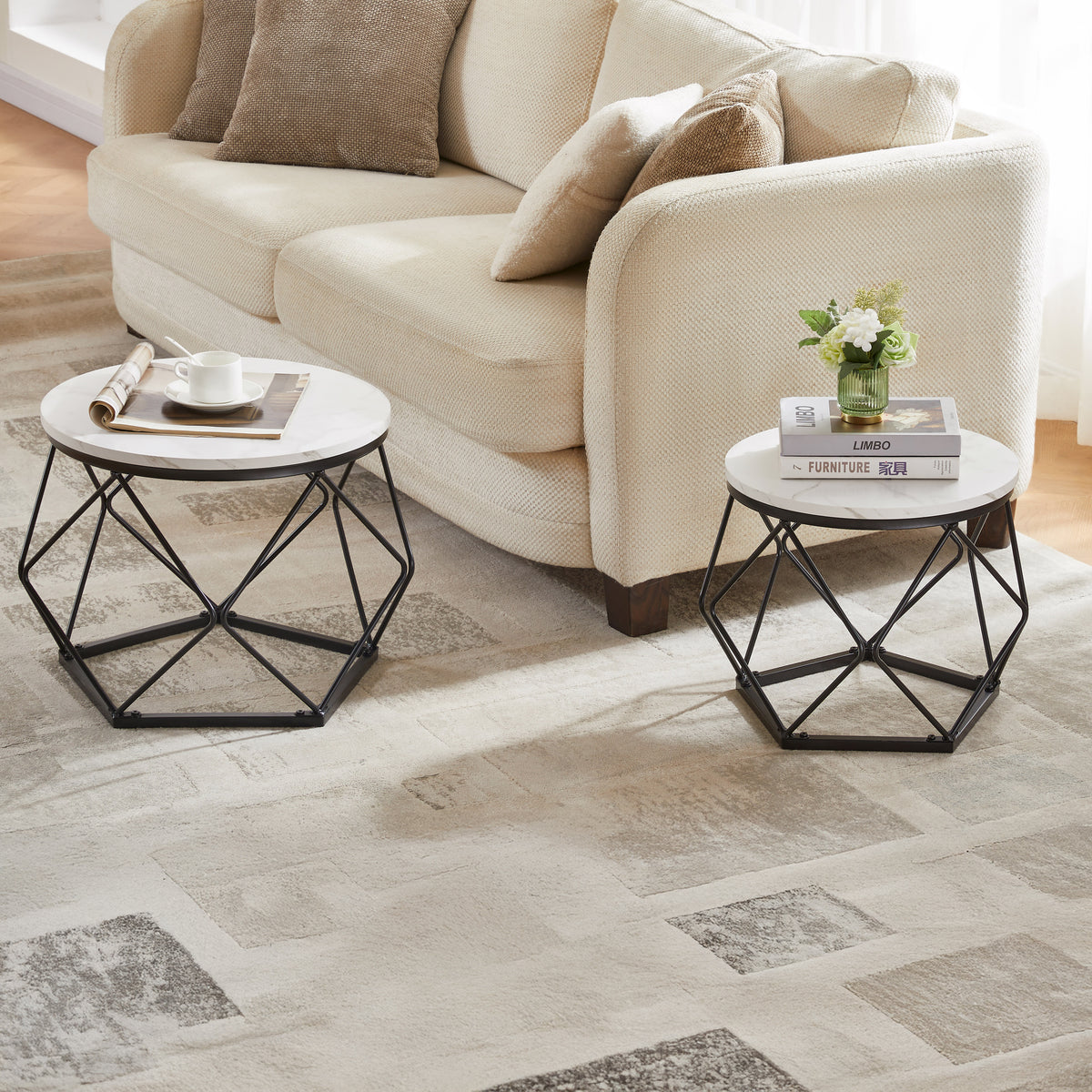 Brooklyn Nest of 2 Geometric Tables - Marble