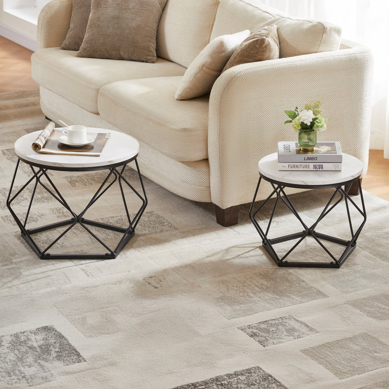 Brooklyn Nest of 2 Geometric Tables - Marble
