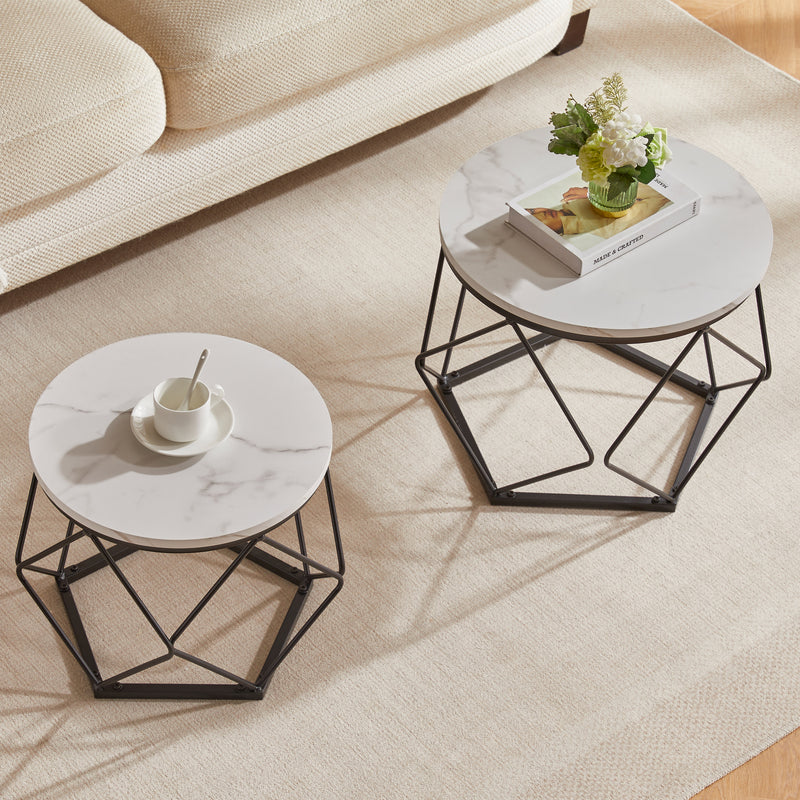 Brooklyn Nest of 2 Geometric Tables - Marble