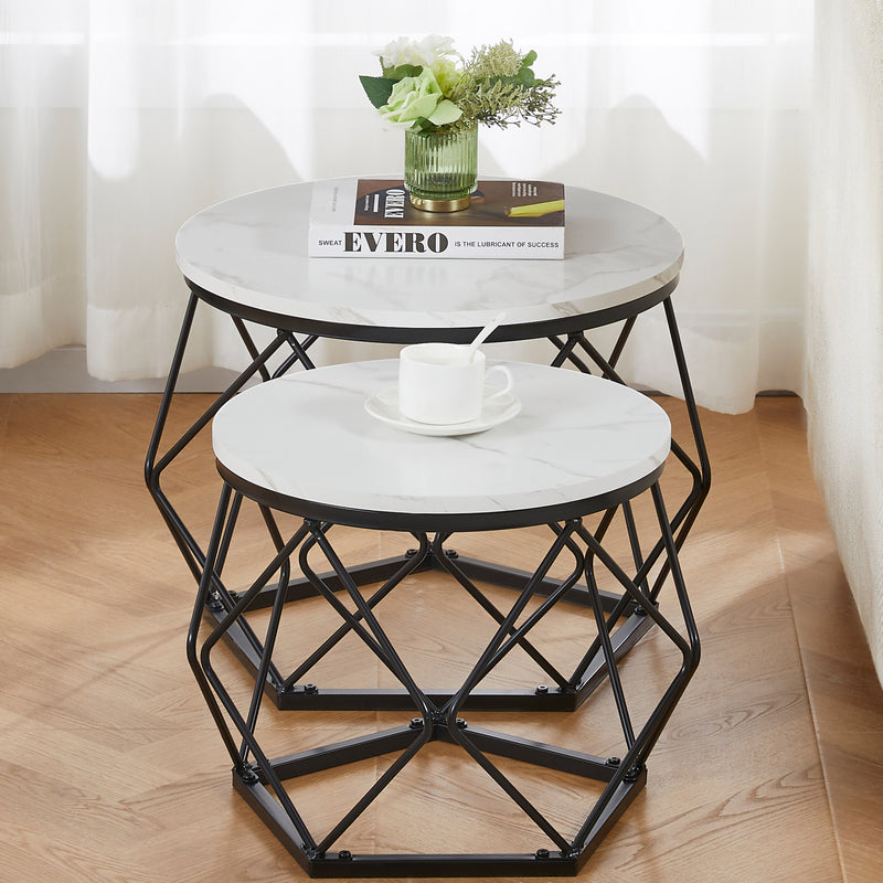Brooklyn Nest of 2 Geometric Tables - Marble