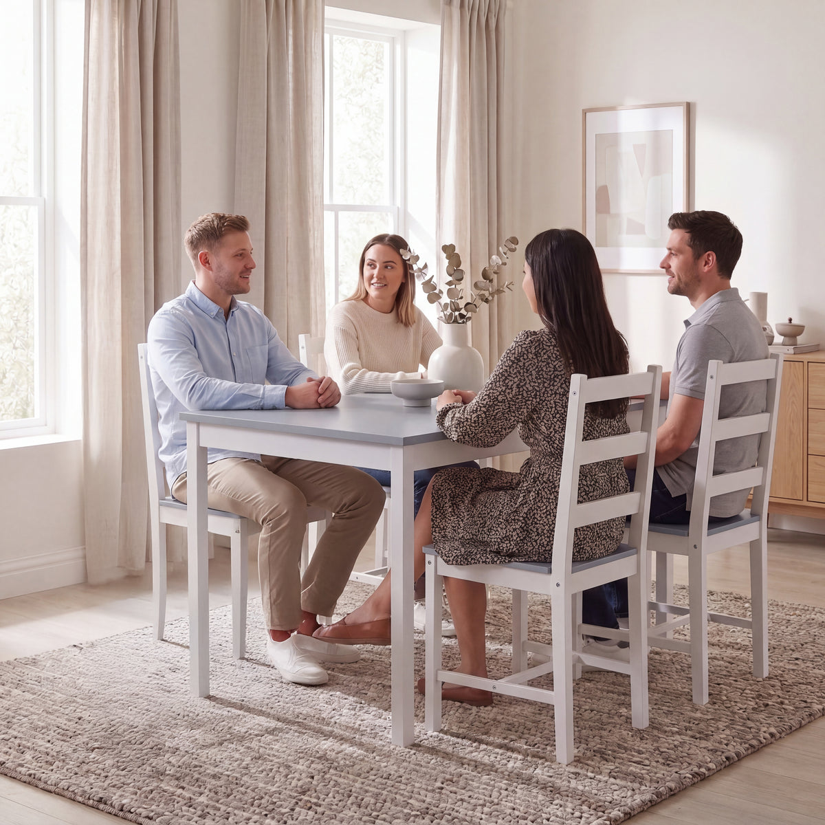Yorkshire 4-Seater Dining Set - White & Grey
