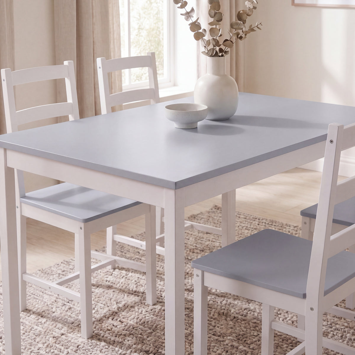 Yorkshire 4-Seater Dining Set - White & Grey