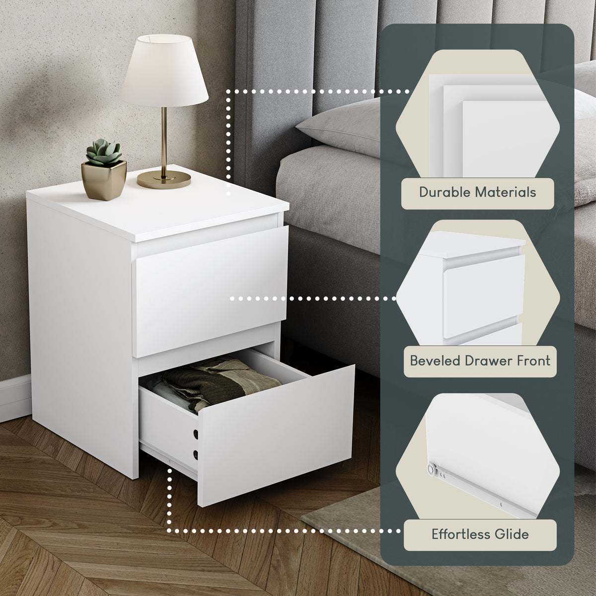 Denver Large Bedside Chest Table, White