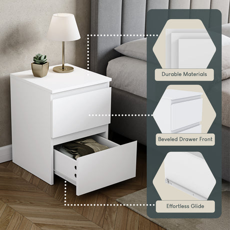 Denver Large Bedside Chest Table, White